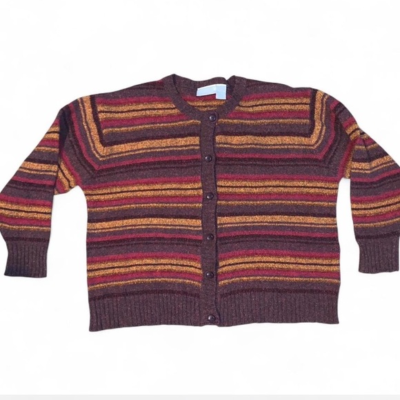 Elizabeth Liz Claiborne Striped Multicolor fall Cardigan Sweater cotton blend 1x - Picture 1 of 4